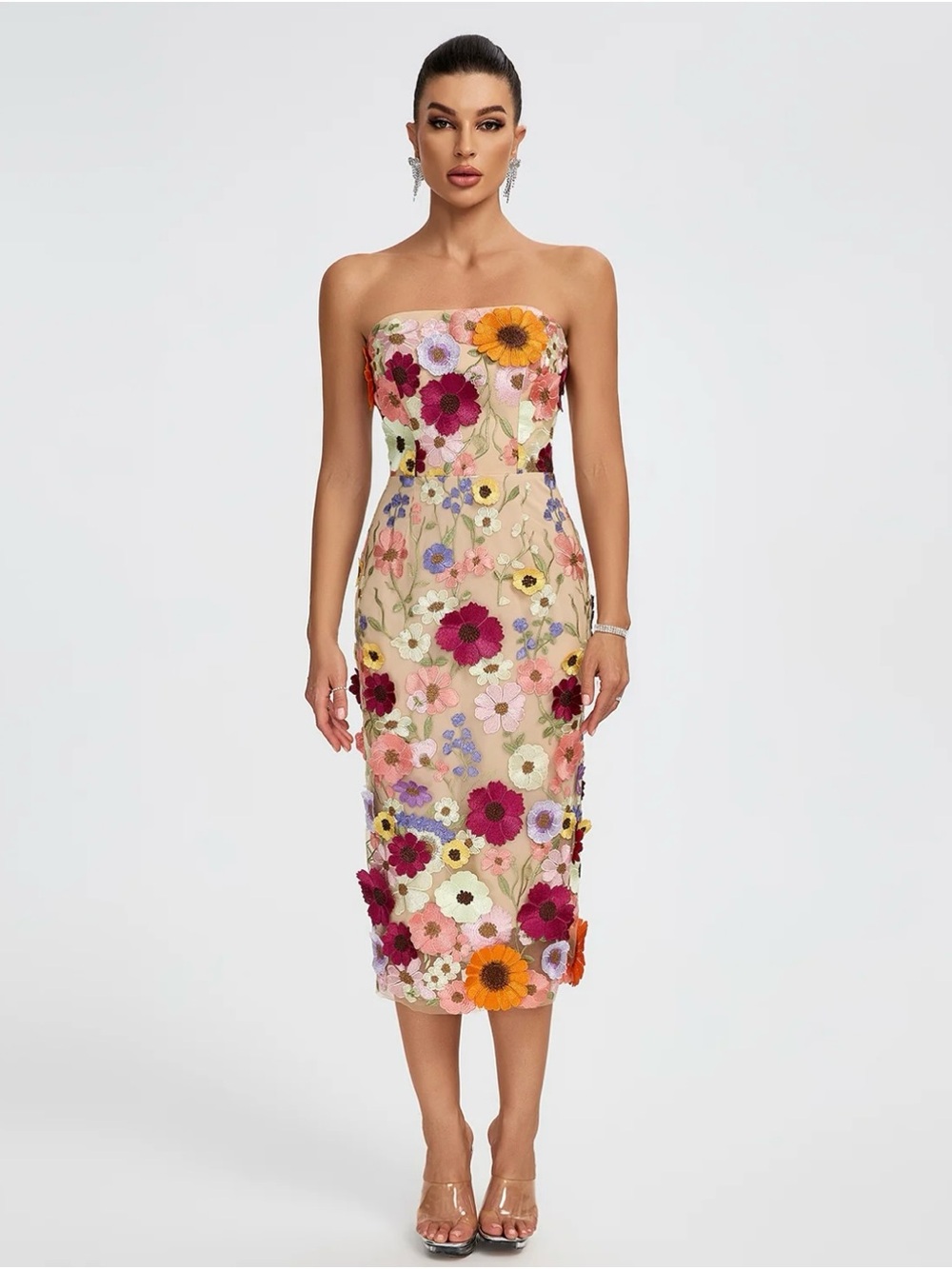 Strapless Floral Appliqué Dress